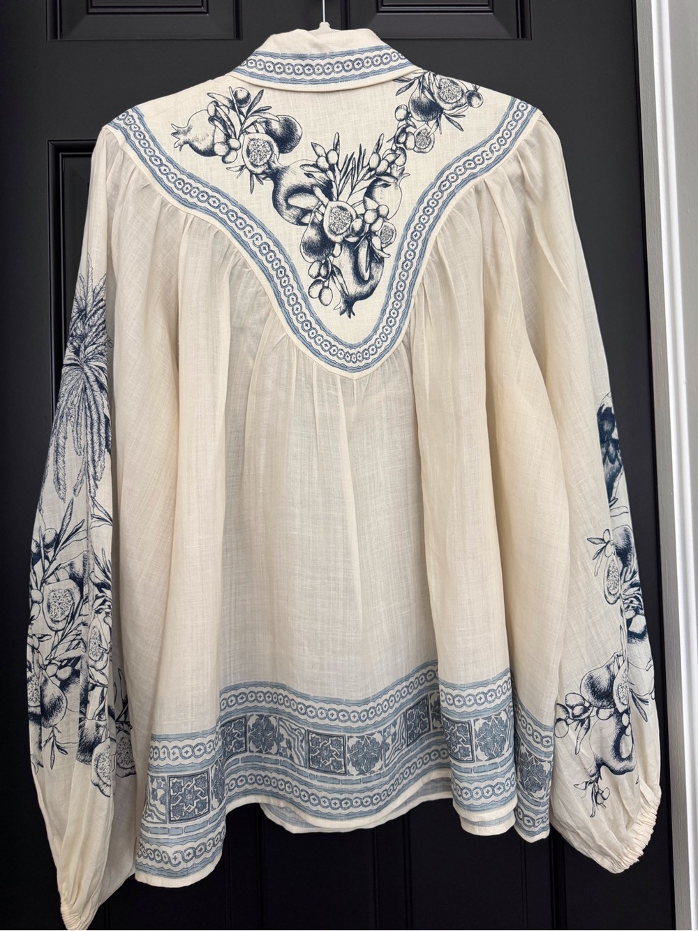 ALÉMAIS Villa Romantica Blouse Cream Blue NWOT Size 6 - Picture 2 of 16